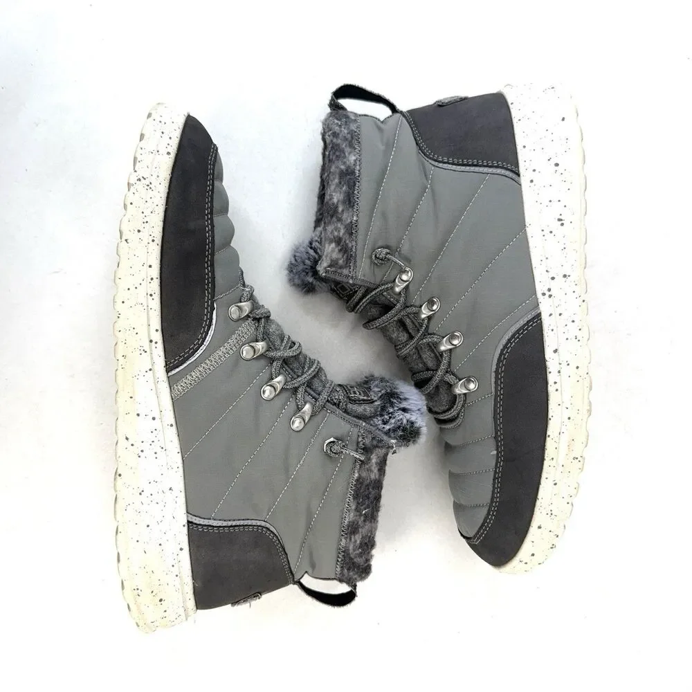 Hey Dude Brandy Women's Grey Slip On Faux Fur Comfort High Top Booties Size 11